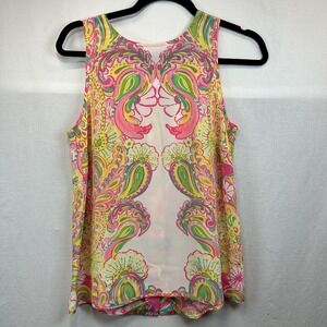 Lilly Pulitzer Iona Sleeveless Silk Tank Top Bitty Pink Double Trouble Small